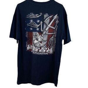 Mens Large Blue Short Sleeve Crew Neck Chris Kyle Frog Foundation T Shirt